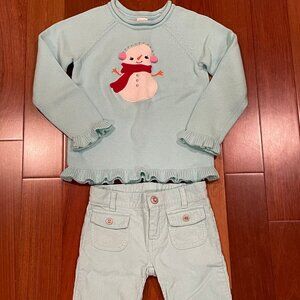 Gymboree Cozy Cutie snowman sweater/pants set size 5 6
